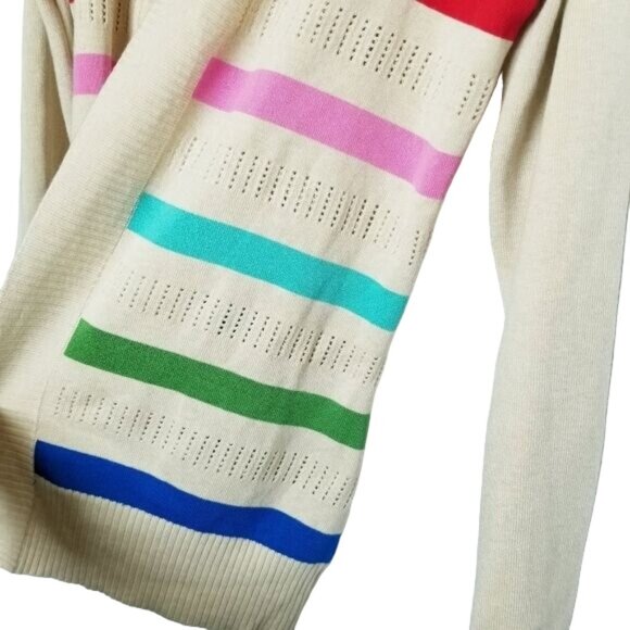 NorthStyle Rainbow Cardigan Open Front Knit Ribbed Hem Multicolor buttons NWOT S - Picture 10 of 10